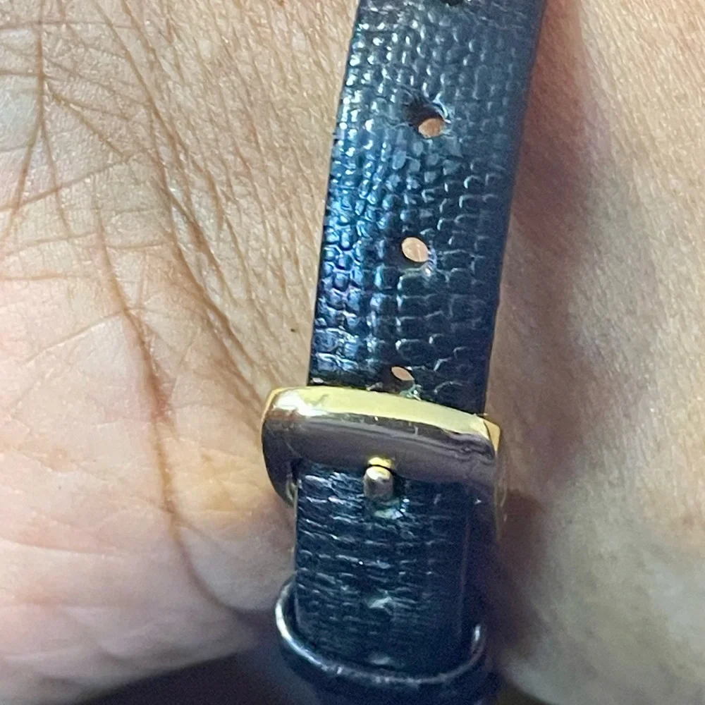 Vintage Minicci Quartz Gold Rectangle Dial, Black Genuine Leather Band 8 inches